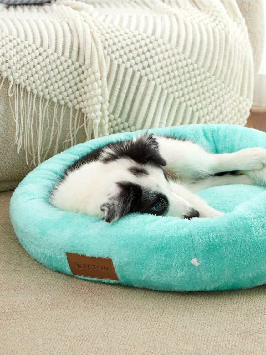 PETSIN Green Short Plush Warm Deep Sleep Pet Bed Round Cushion, Suitable For Cats And Dogs, Removable And Washable