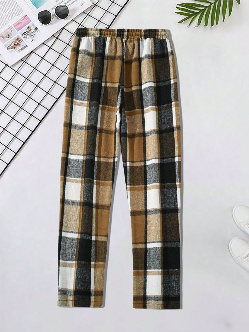 Manfinity Hypemode Men's Plaid Drawstring Waist Slant Pocket Straight Pants