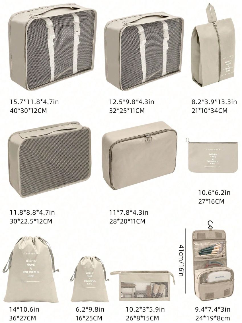 10pcs/set Polyester Travel Toiletry Bag, Modern Portable Makeup Organizer For Travel