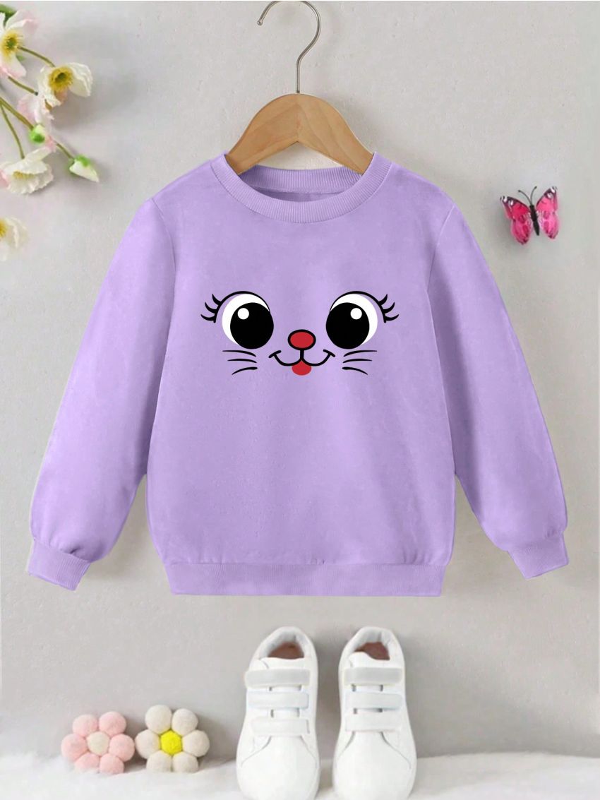 Cartoon Printed Sweatshirt For Little Girls