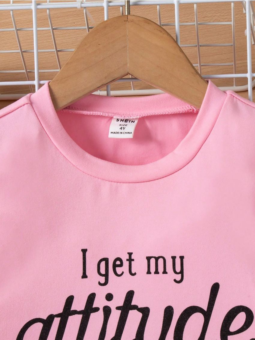 Girls' Round Neck Long Sleeve T-Shirt With Slogan Pattern