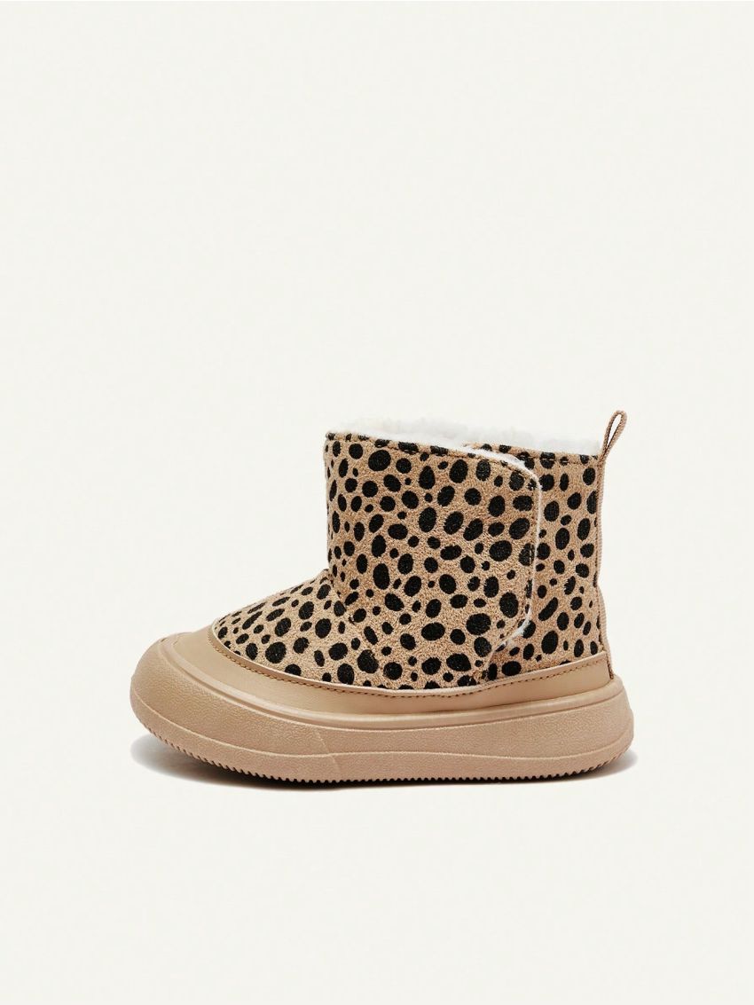 Cozy Cub Girls Camel Color Random Pattern Fashionable Comfortable & Warm Snow Boots