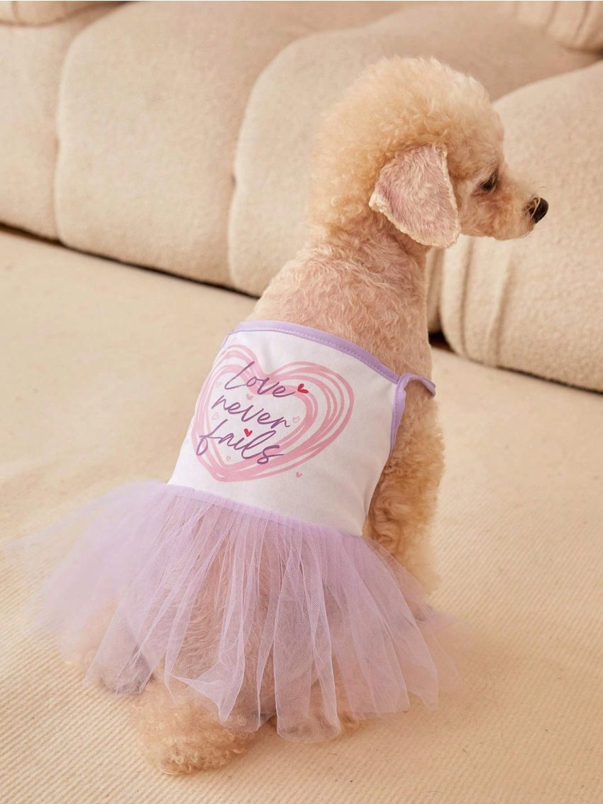 PETSIN 1pc Pink Purple Mesh Tutu Skirt With Hearts For Pets