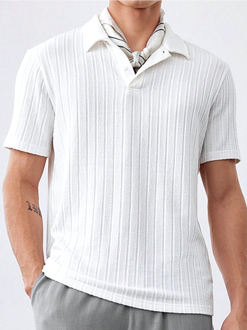 Manfinity Homme Men's Solid Color Knitted Casual Short Sleeve Polo Shirt