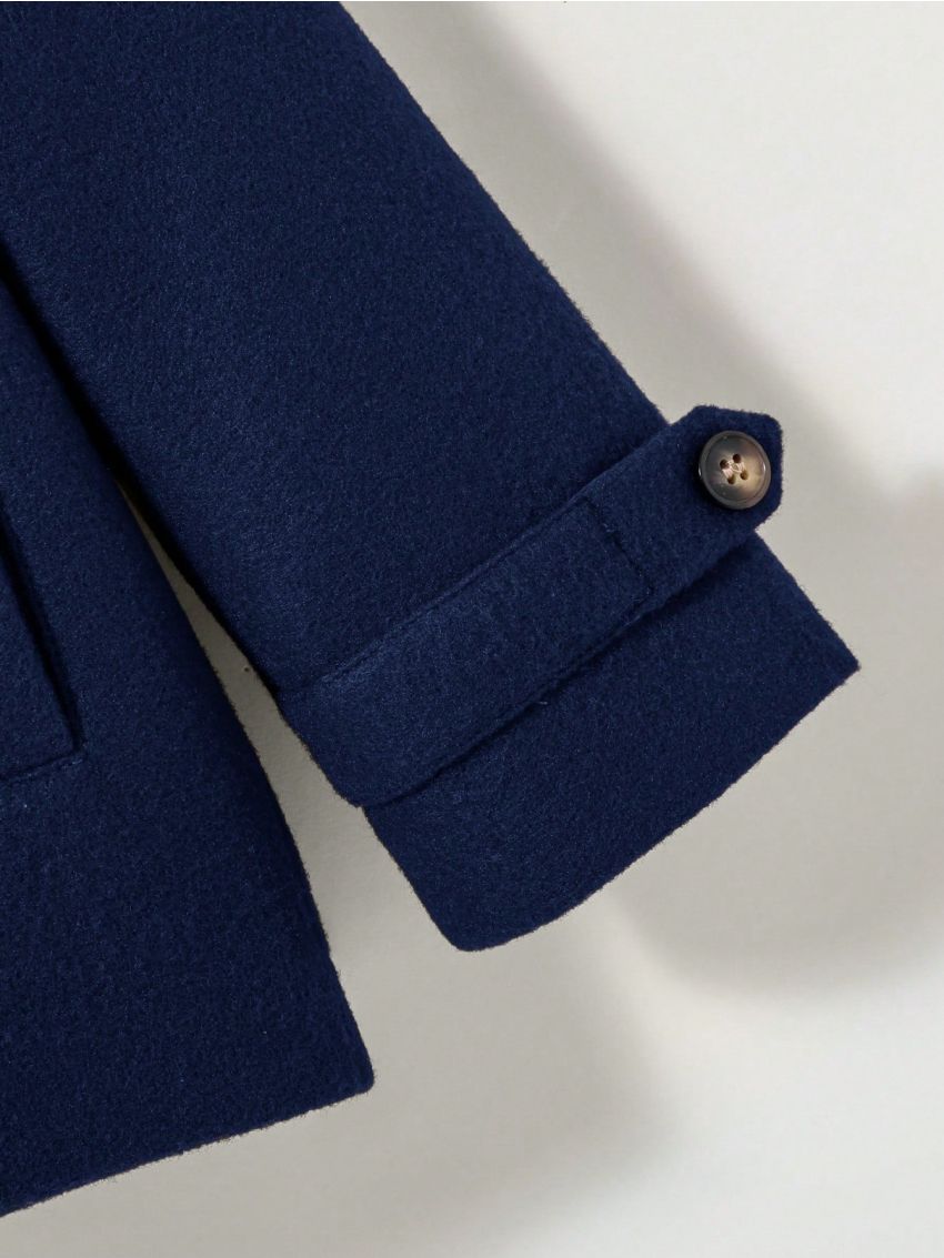 SHEIN Baby Boys' Vintage Color Block Woolen Coat With Stand Collar, Loose Fit And Warm