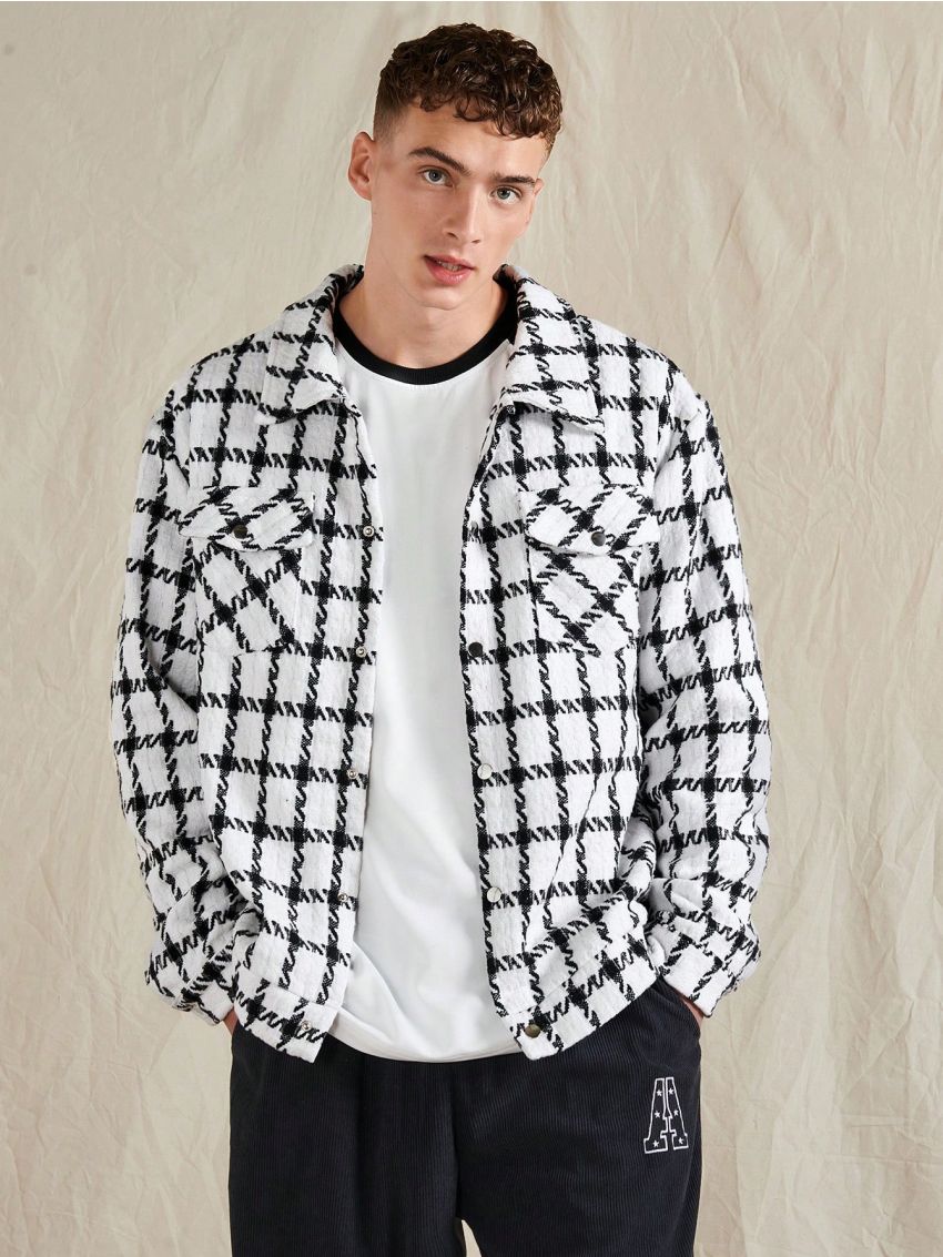 Men Plaid Flap Pocket Shacket
