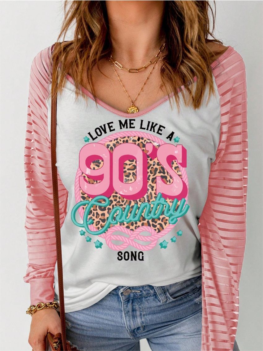 Letter Graphic Contrast Mesh Raglan Sleeve Tee