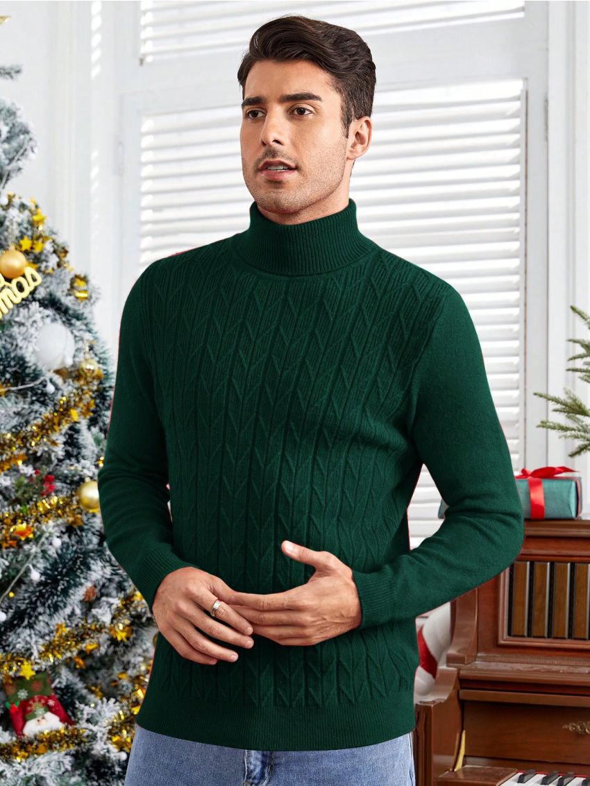 SHEIN Men'S Solid Color Turtleneck Long Sleeve Sweater