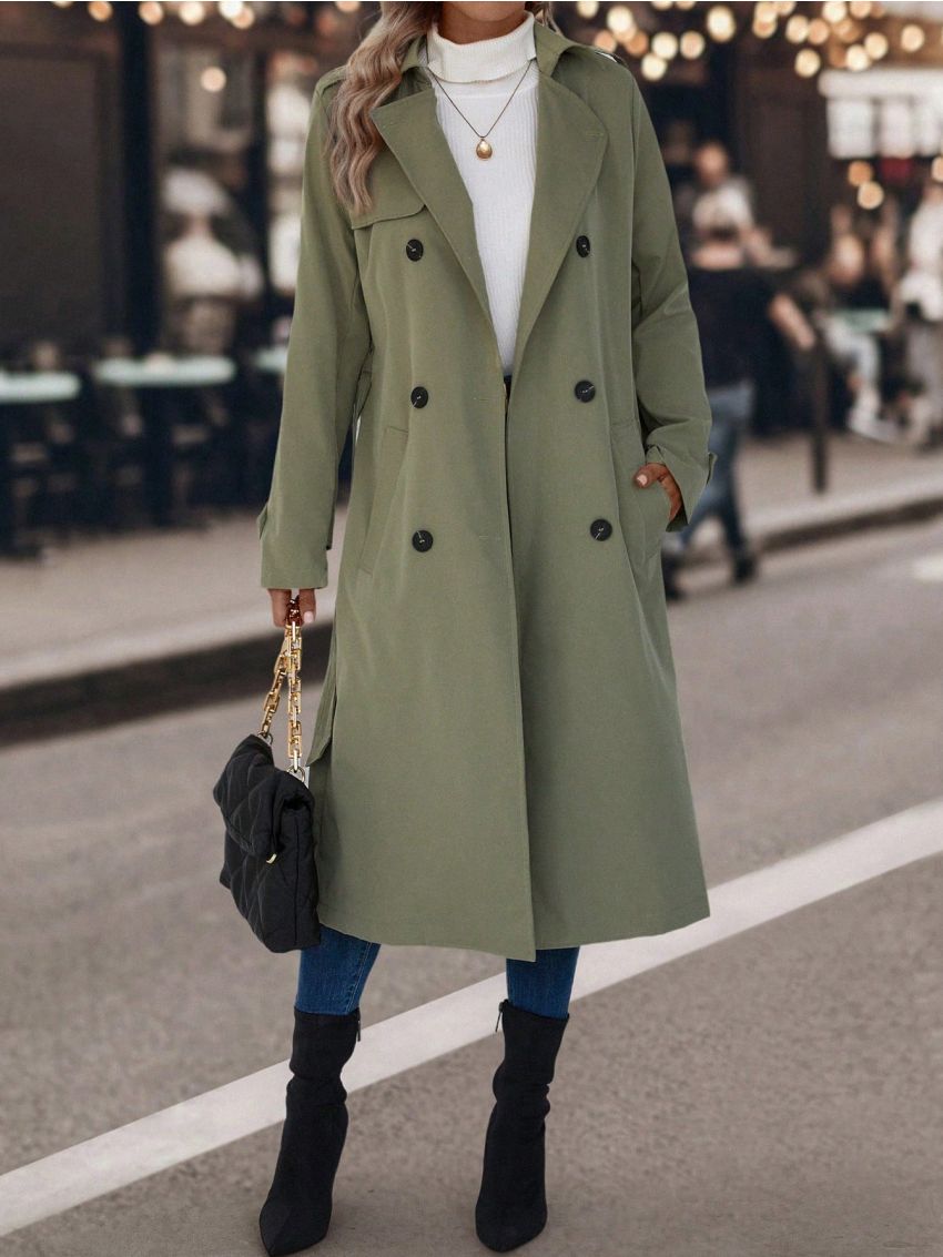 Double Breasted Slant Pocket Trench Coat