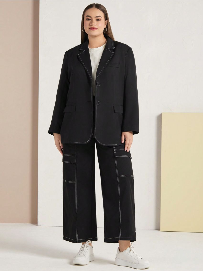SHEIN Mulvari Plus Size Contrast Colored Lapel Collar Suit Jacket
