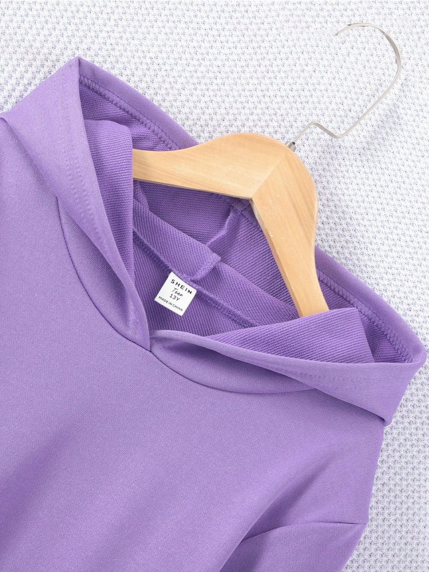 Teenage Girls' Solid Color Knee Length Hooded Sweater Dress For Autumn And Winter