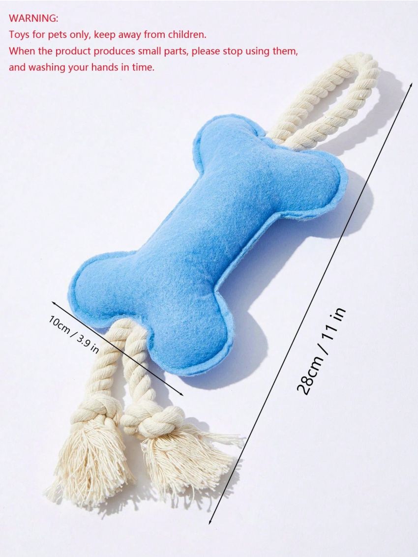 PETSIN 1pc Light Blue Rope Design Felt Squeaky Bone Toy For Pets