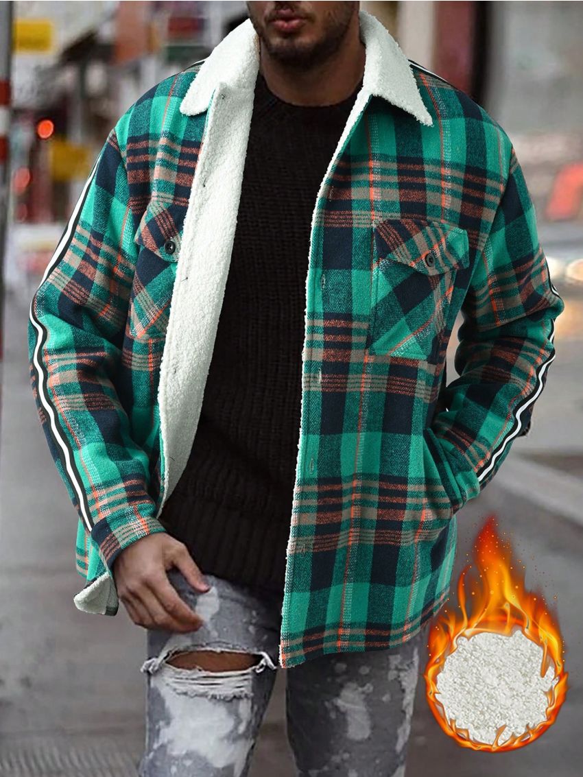 Manfinity Homme Men's Long Sleeve Woolen Plaid Jacket