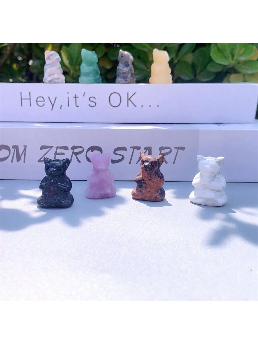 1pc Random Color Natural Crystal Carved Bear Ornament, Natural Stone, May Have Irregular Cracks And Small Chips