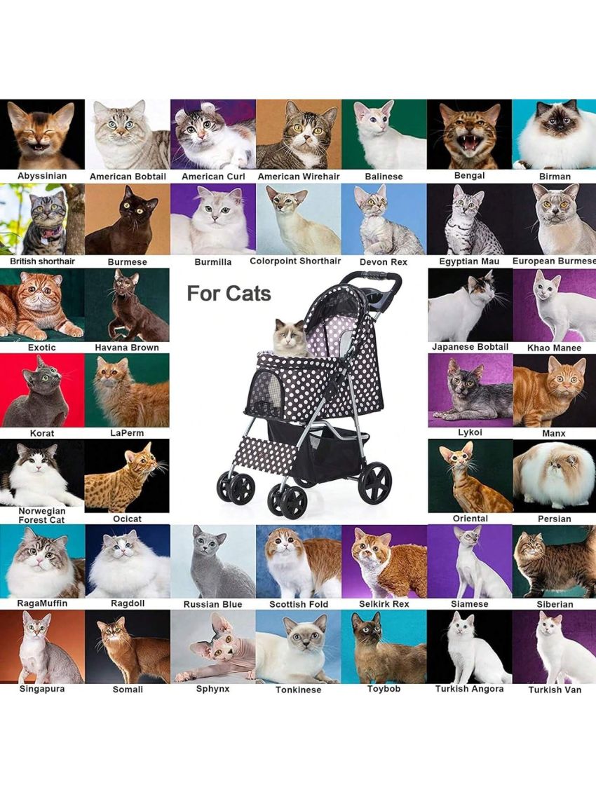 Pet Stroller for Medium Small Dogs & Cats, One-Hand Folding Portable Travel Cat Dog Stroller with Large Storage Basket and Cup Holder, 4 Wheels