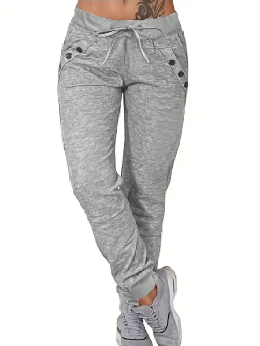 SHEIN LUNE Plus Drawstring Waist Button Detail Sweatpants