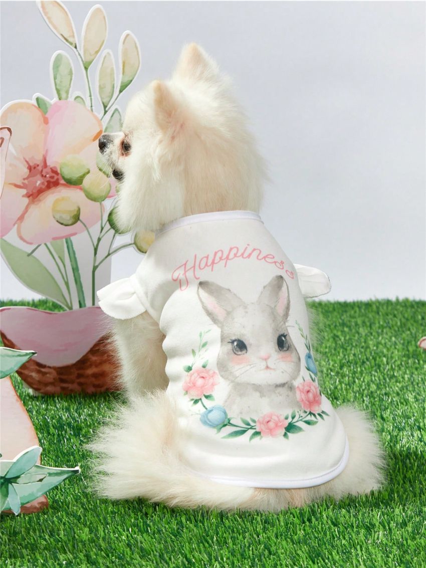 PETSIN Easter White Cute Bunny Short Sleeve Stretchable Pet T-Shirt For Dogs And Cats