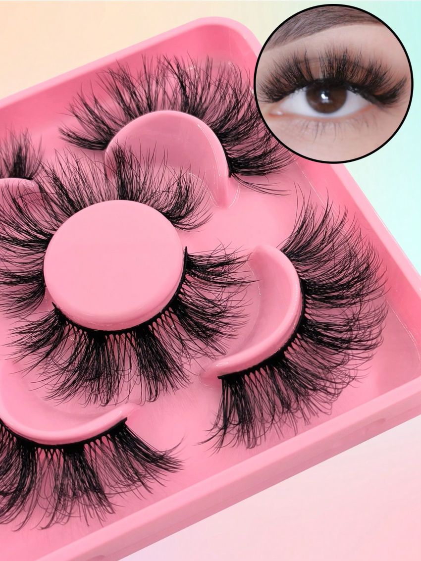 False Eyelashes 3 Pairs Fluffy Volumized Eyelashes Lashes Dramatic Look 3D Wispy Faux Mink Lashes