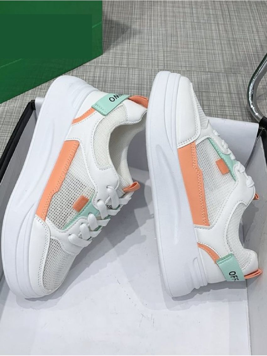 Colorblock Letter Graphic Hidden Heeled Wedge Sneakers