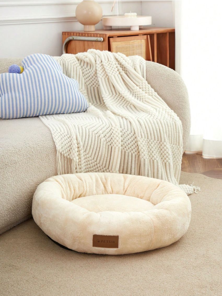 PETSIN Yellow Plush Deep Sleep Dog/cat Bed, Removable & Washable Round Pet Cushion