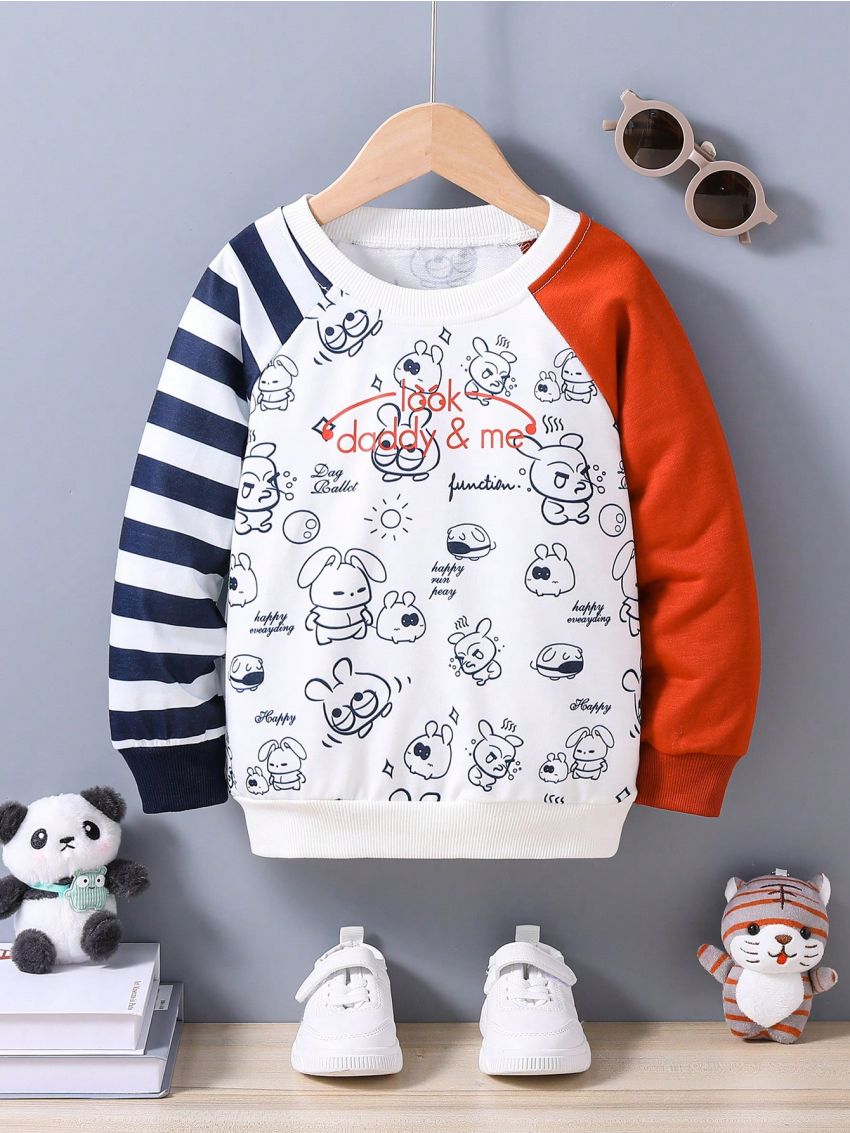 Little Boys' Cartoon Letters Printed Raglan Sleeve Sweatshirt