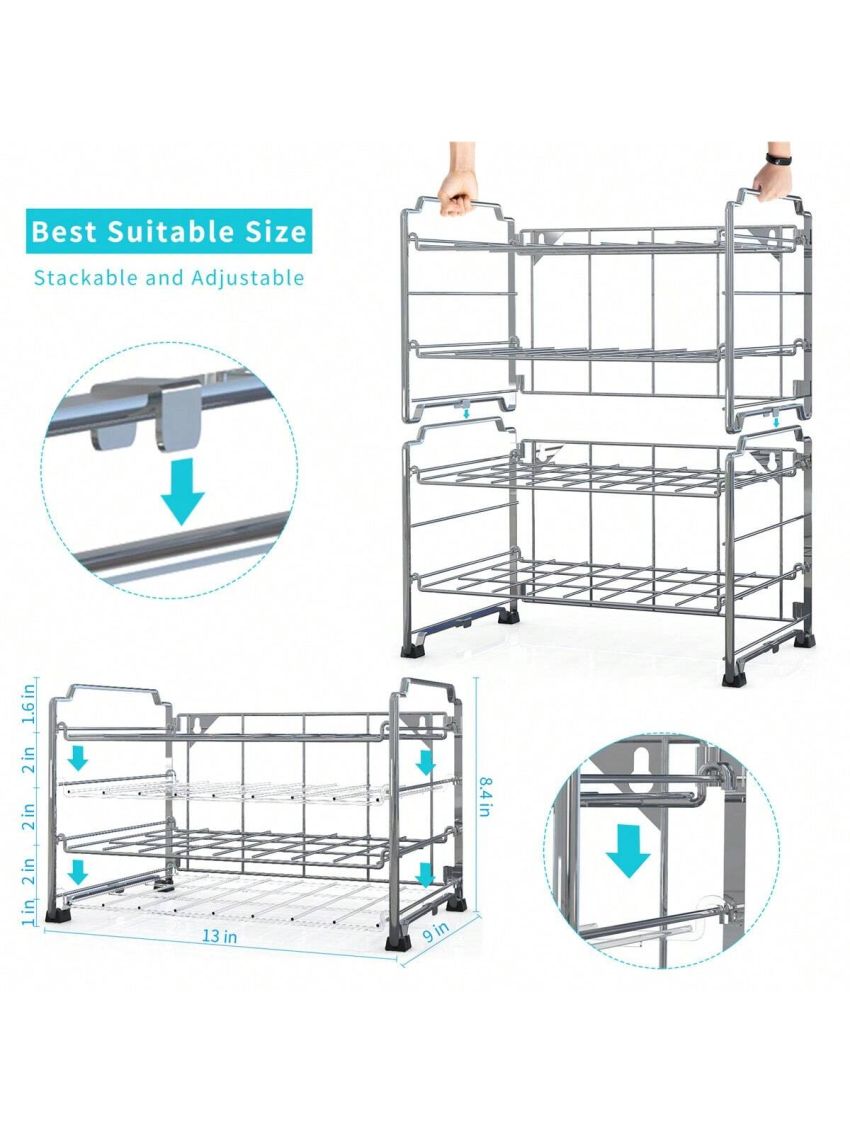 Auledio 2 Pack Adjustable Water Bottle Organizer Storage, 2-Tier Stackable Wine Bottle Holder Rack