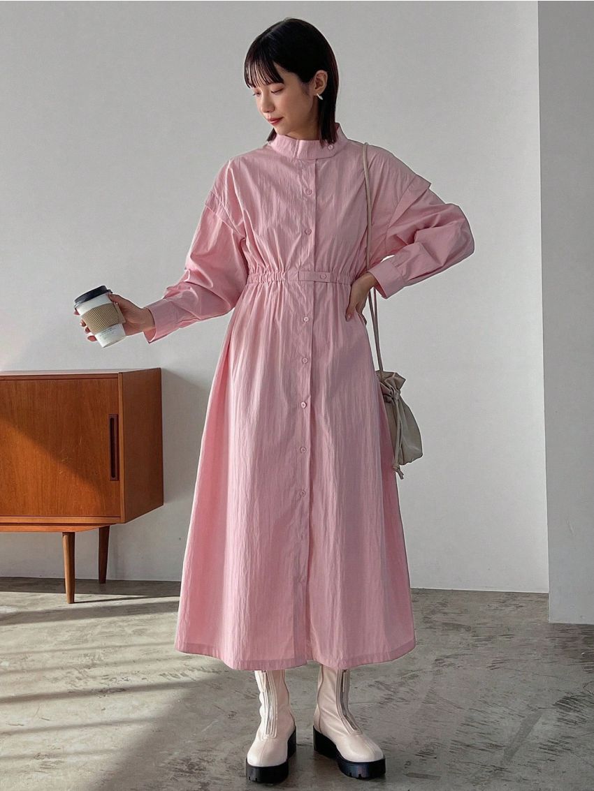 FRIFUL Ladies' Long Coat With Stand Collar And Waist Belt