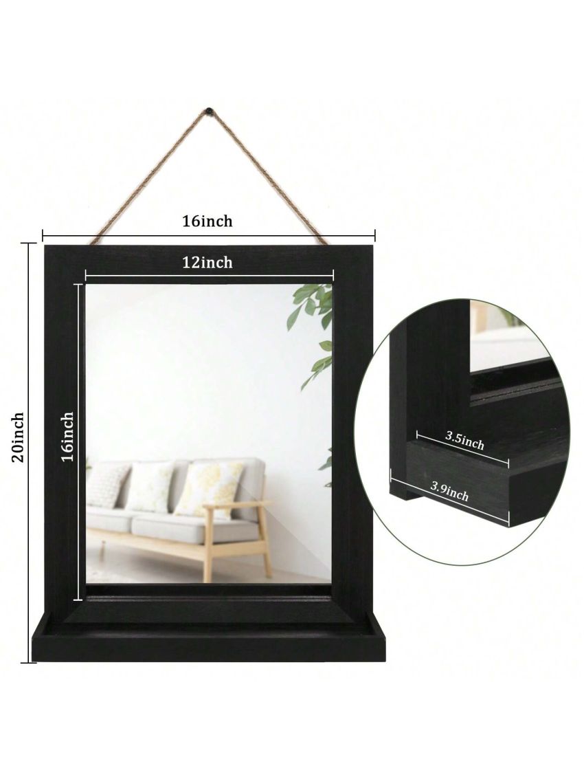 Wall Mirror with Shelf, 20 x 16 inch Farmhouse Decor Wall Mirror Hanging for Bathroom, Vanity, Bedroom, Entryway, Living Room
