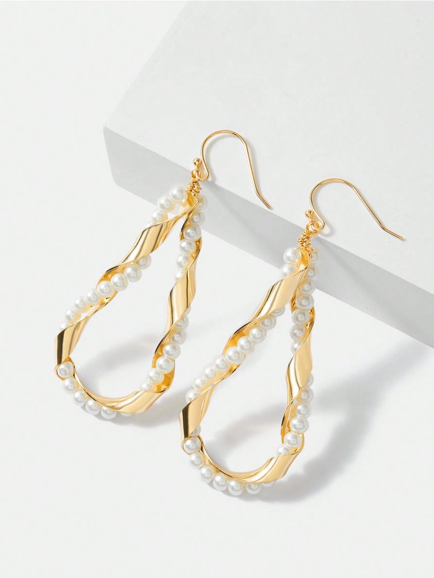 MOTF PREMIUM 18K GOLD PLATED PERSONALITY PEARL WRAPPED IN WATER-DROP DESIGN EARRINGS