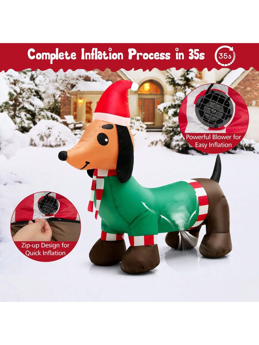 Gymax 4FT Long Christmas Inflatable Dachshund Dog Holiday Decoration w/ LED Lights