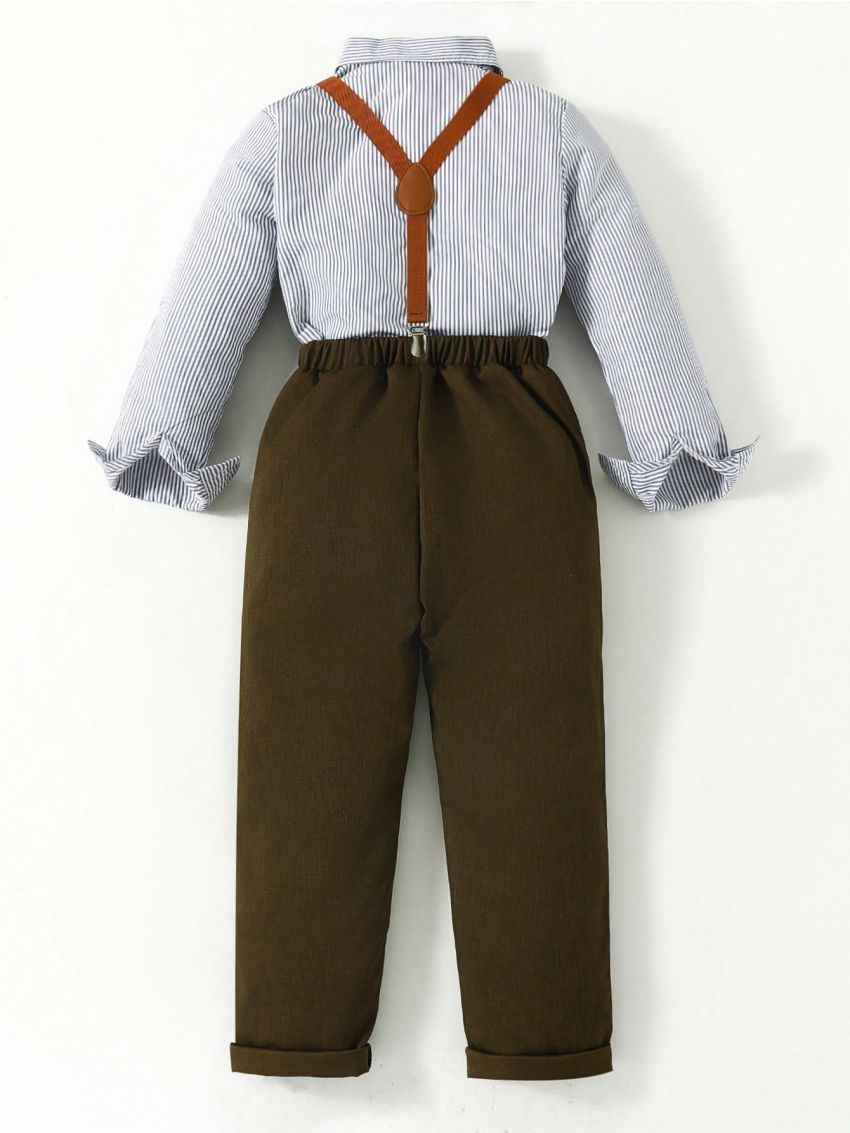 SHEIN Tween Boys' Fashionable & Versatile Suspenders Gentleman Suit