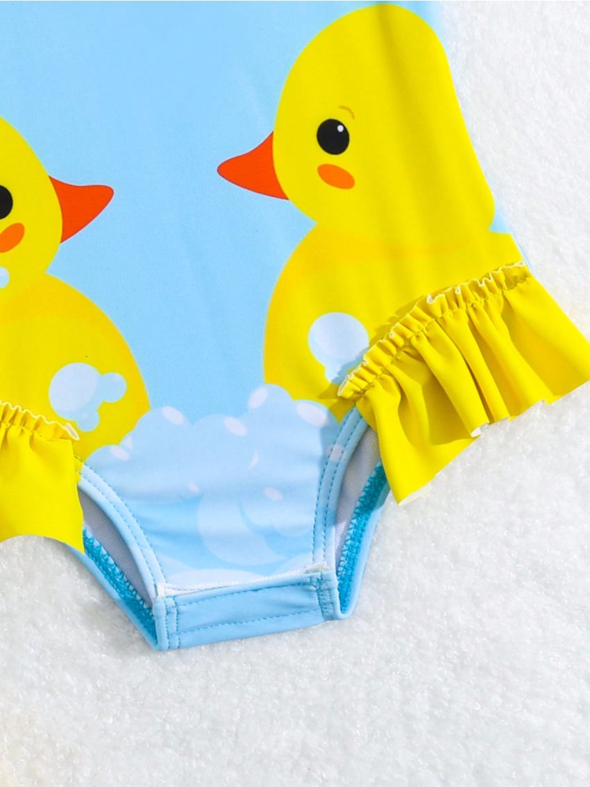 SHEIN Baby Girl's Cute Yellow Duck Print One Piece Swimsuit