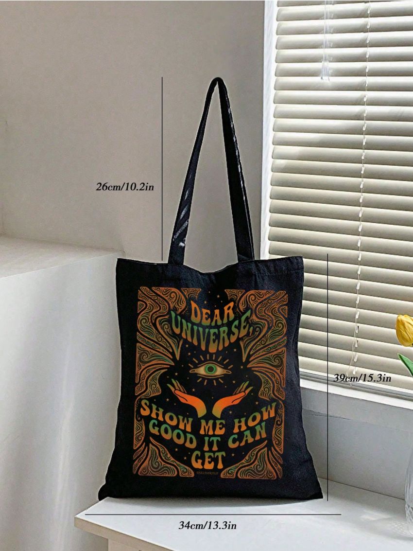 SHEIN X Creationtrip Printed Canvas Tote Bag