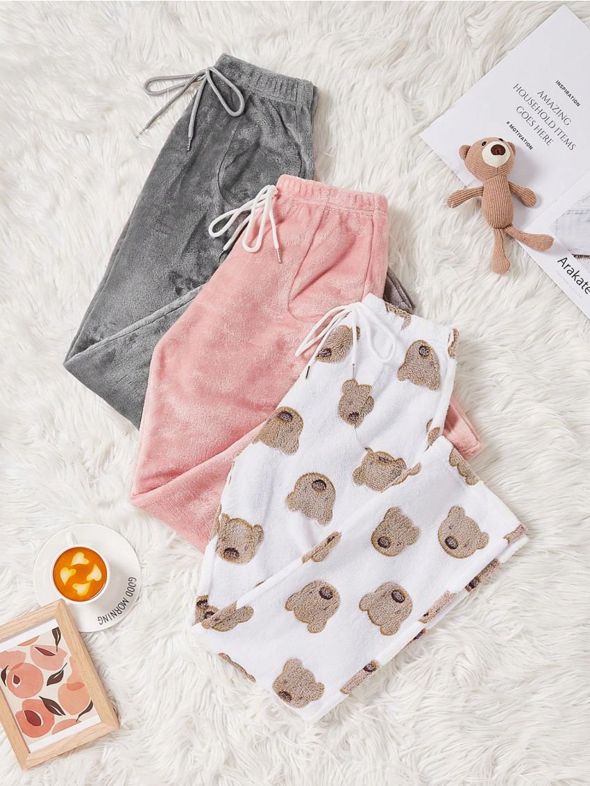 3pcs Women's Leopard Print Drawstring Waist Sleepwear Bottoms