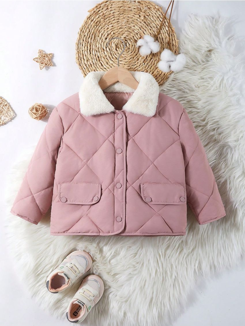 Toddler Girls' Stand Collar Diamond Shaped Quilted Jacket