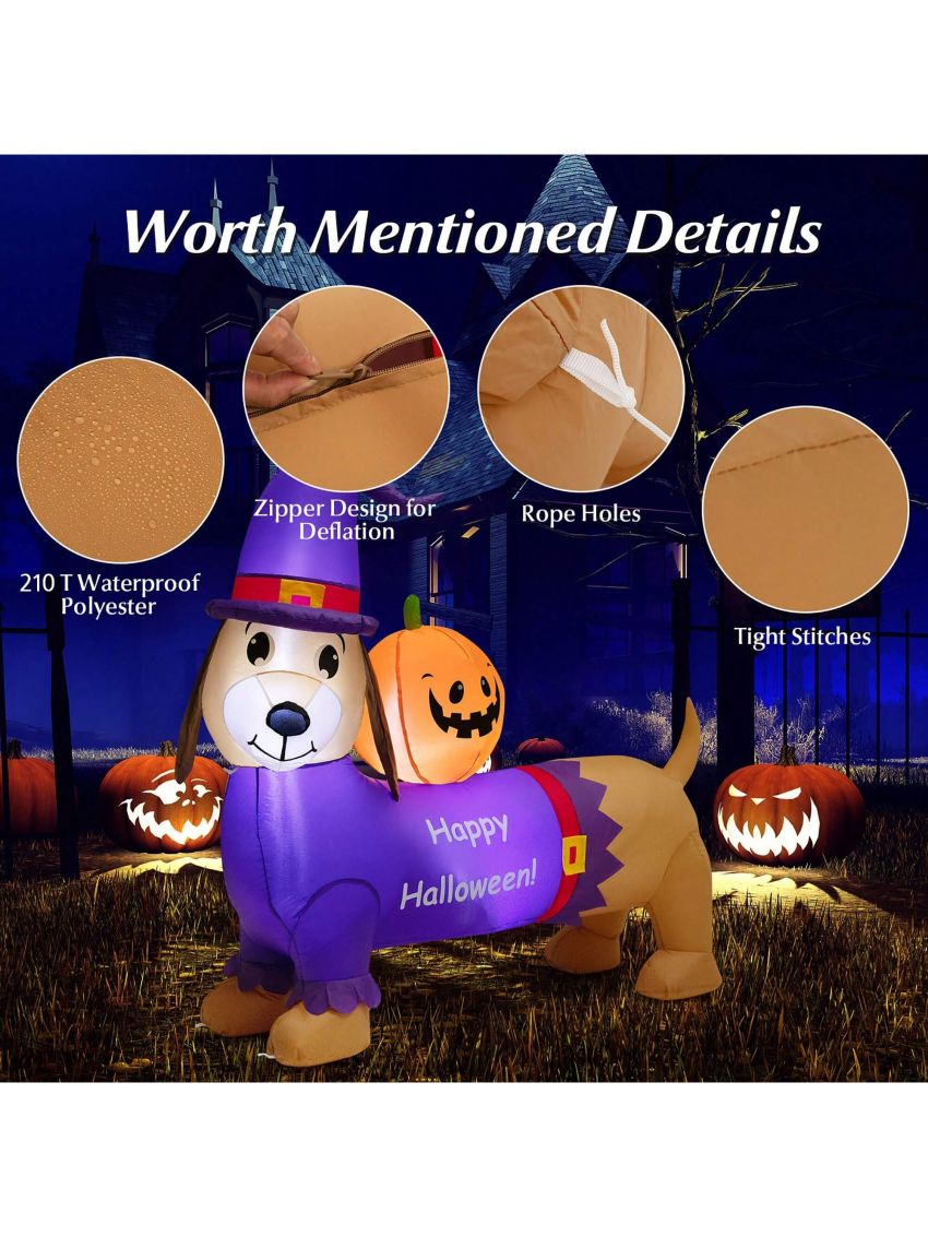 Gymax 5FT Inflatable Halloween Dachshund Dog & Ghost Pumpkin Holiday Decor w/ LED Lights