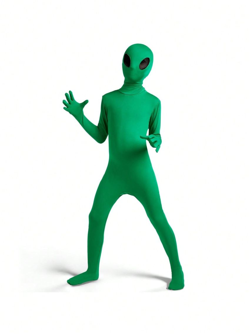 Spooktacular Creations Kids Alien Costume Halloween Costume, Green Alien Jumpsuit for Boys, Girls Halloween Dress up, Role-Playing