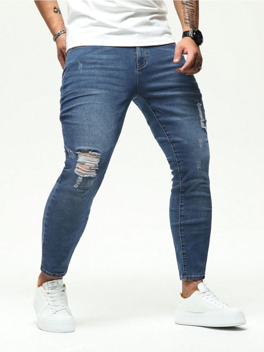 Men's Plus Size Distressed Skinny Jeans