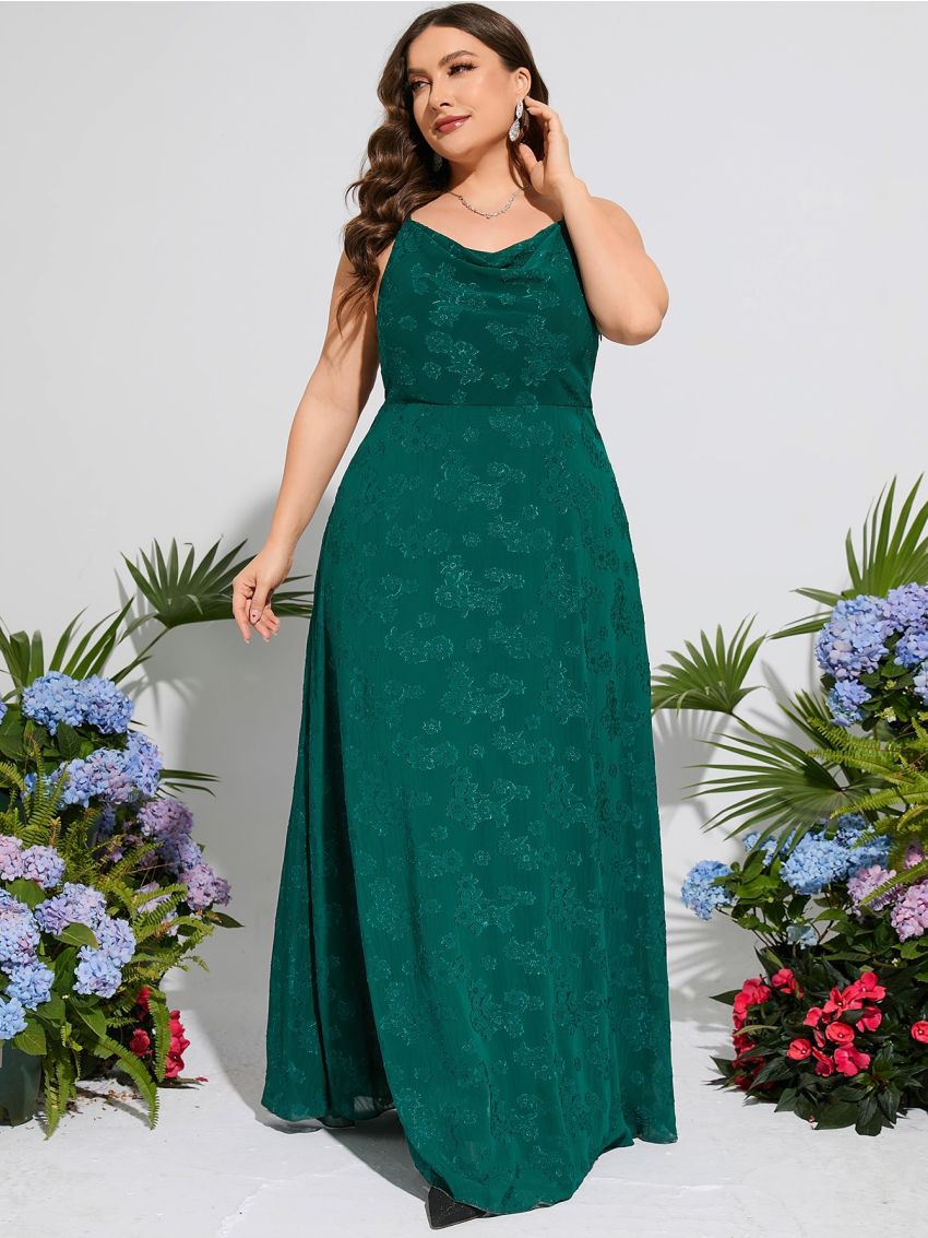 Plus Jacquard Draped Collar Cami Bridesmaid Dress