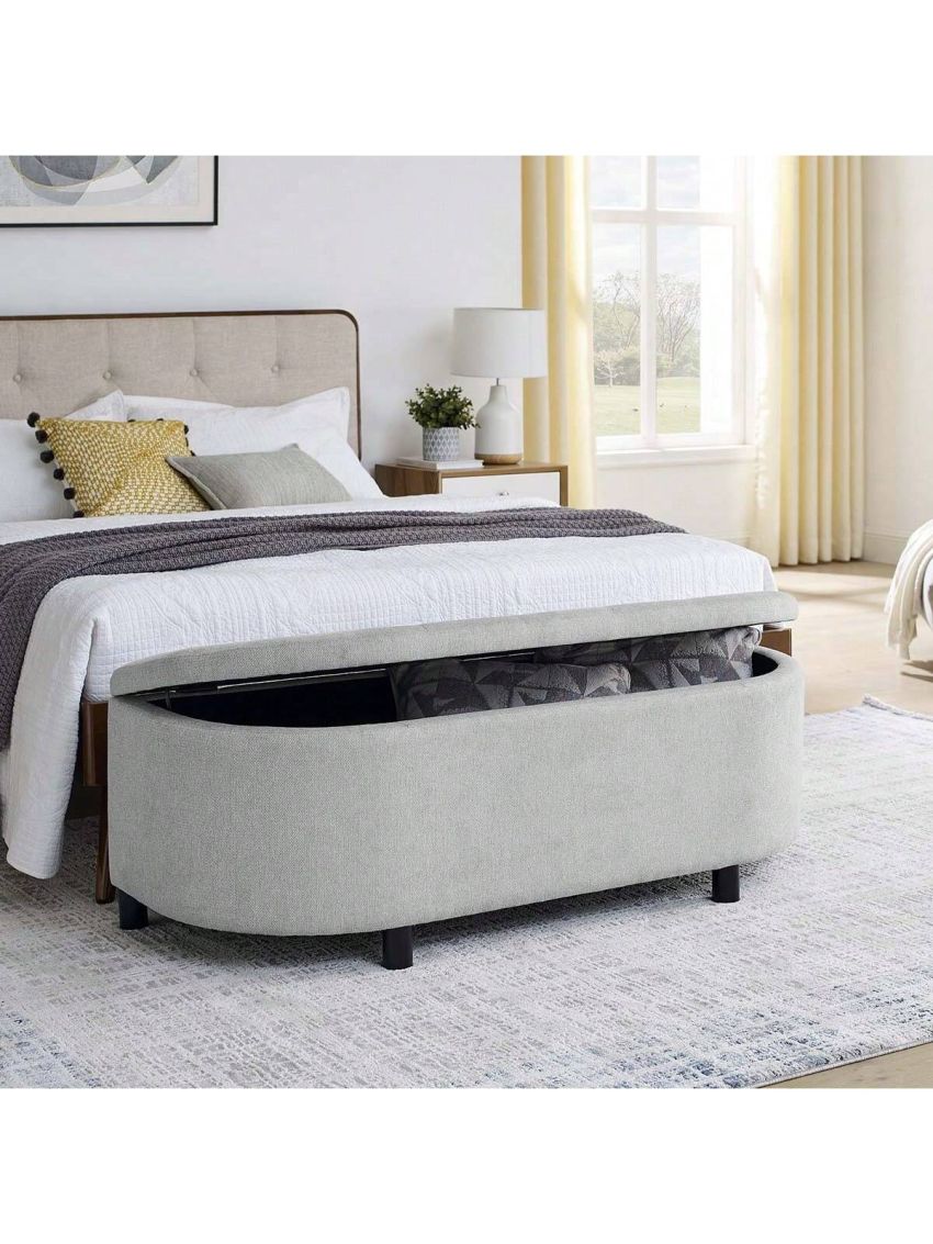 Set of 2,Grey Linen Storage Ottoman with Plastic Legs and Modern Yellow Linen Storage Ottoman with Rubber Wood Legs,Entryway Bench Upholstered Padded with Storage for Living Room Bedroom