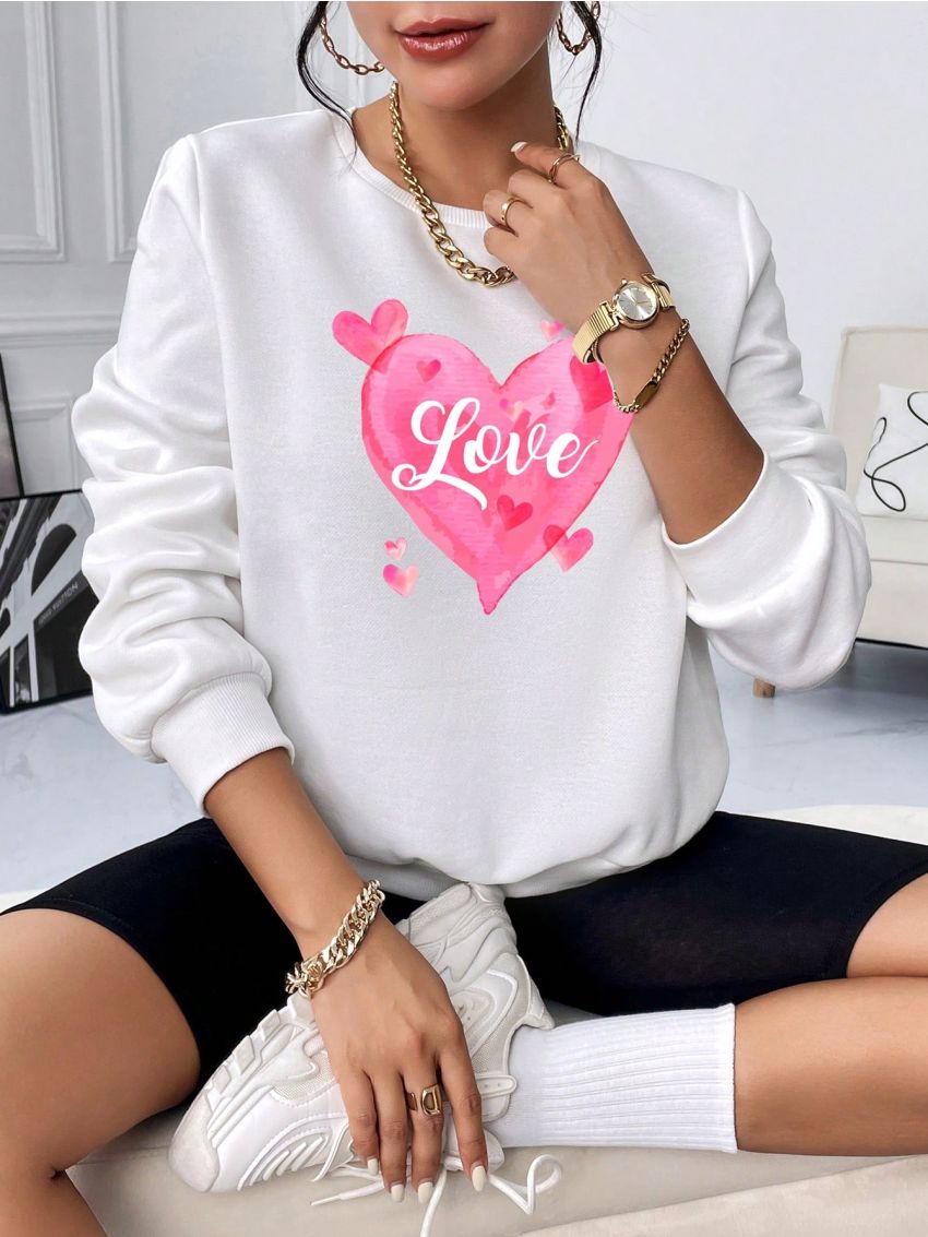 SHEIN Essnce Heart & Letter Graphic Sweatshirt