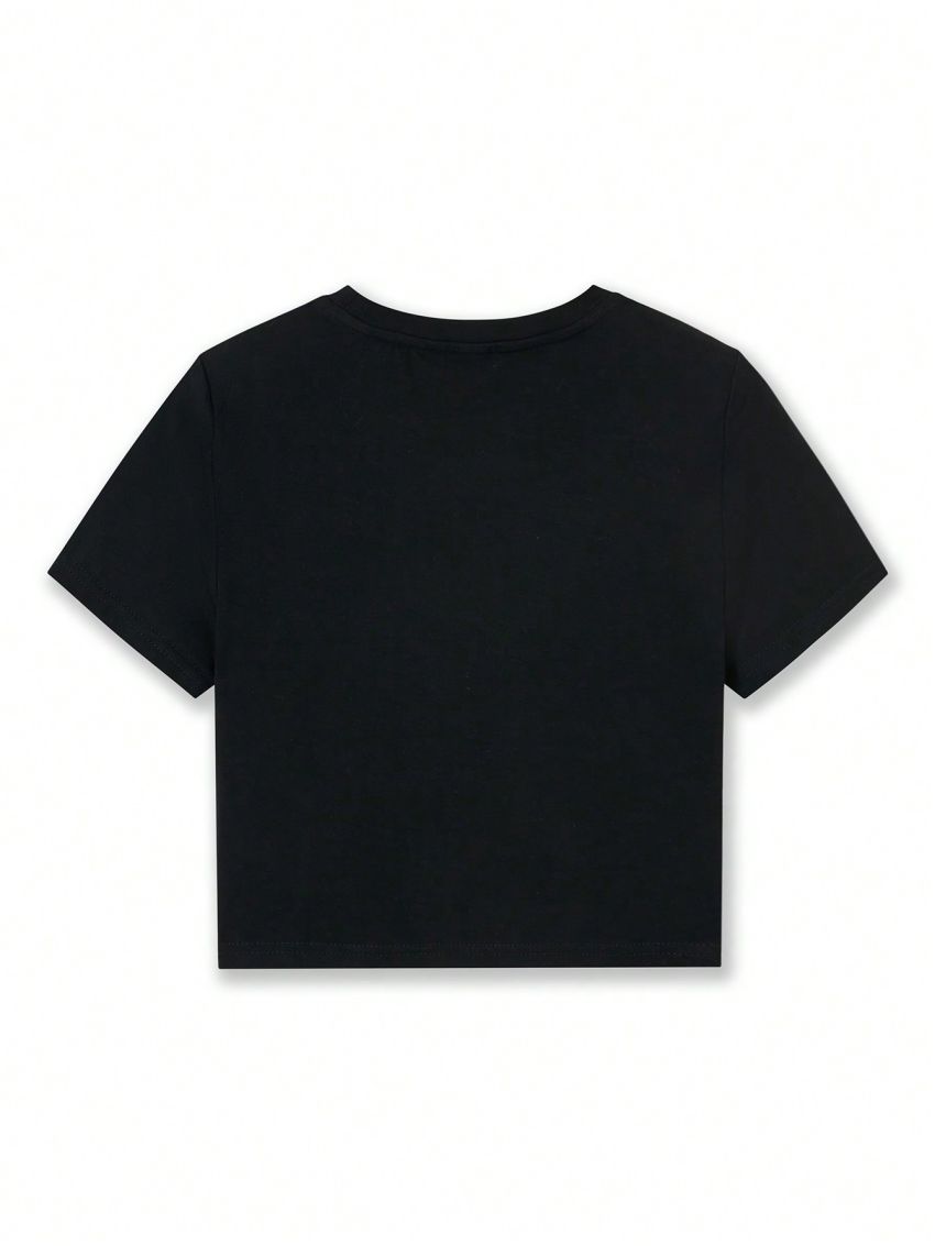 Alice Ladies' Slim Fit Cropped T-Shirt With Heat Transfer Print And Round Neckline