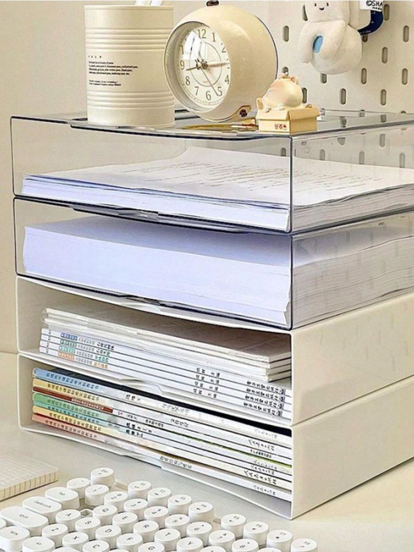 1pc Multilayer File Organizer With 4 Compartments For Exam Papers, Desktop Office Storage Rack