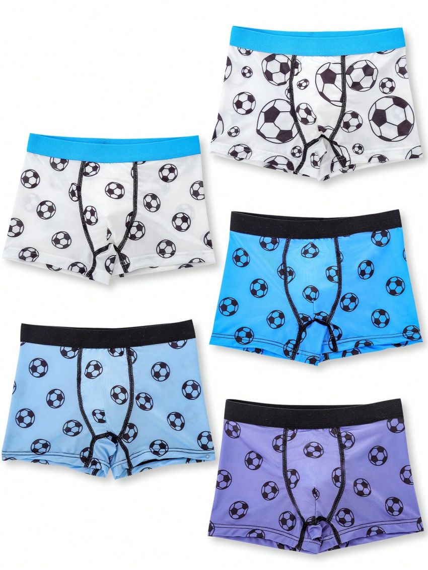 5pcs Football Printed Seamless Boxer Briefs For Tween Boys