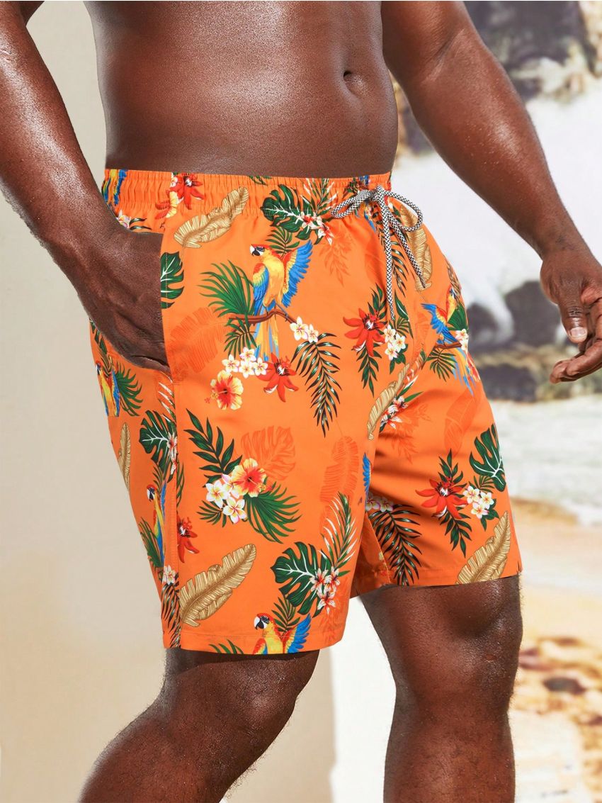 Men's Plus Size Tropical Plant Printed Beach Shorts
