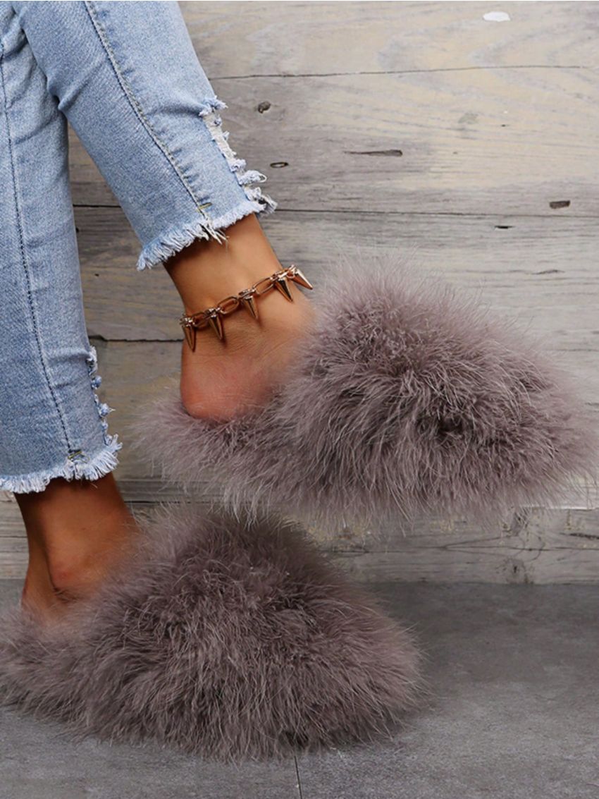 Women's Fluffy Shoes, Solid Color Home Slippers With , Suitable For Any Outfits