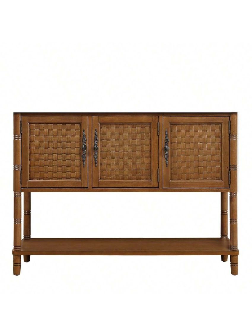 Entryway Table with Artificial Stone Look Tabletop, 47'' Farmhouse & Modern Console Table with Storage, Rustic Sofa Table with Open Shelf for Entry Way, Hallway, Living Room, Oak