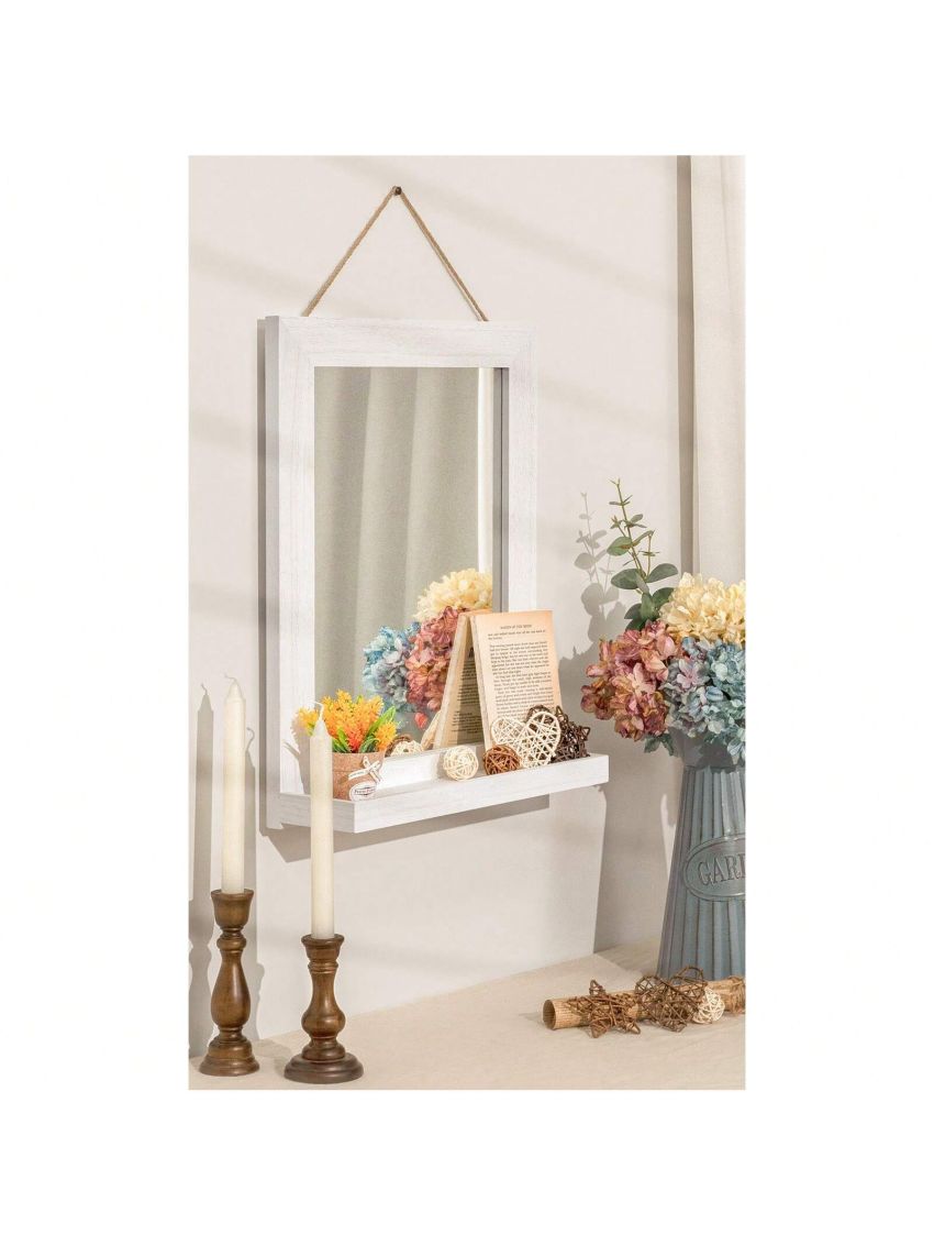 Wall Mirror with Shelf, 20 x 16 inch Farmhouse Decor Wall Mirror Hanging for Bathroom, Vanity, Bedroom, Entryway, Living Room