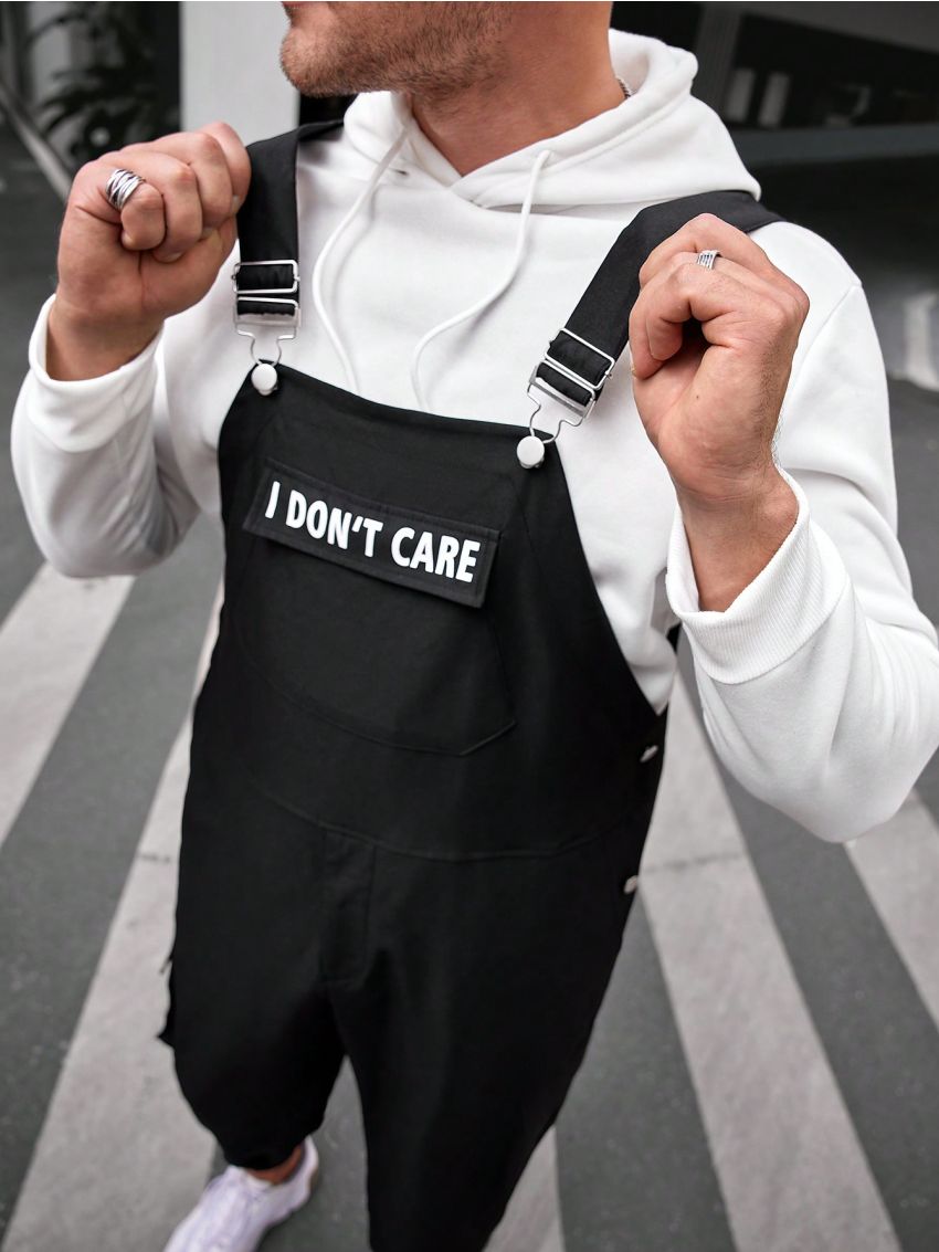 SHEIN Extended Sizes Men's Plus Size Letter Patch Woven Casual Dungarees