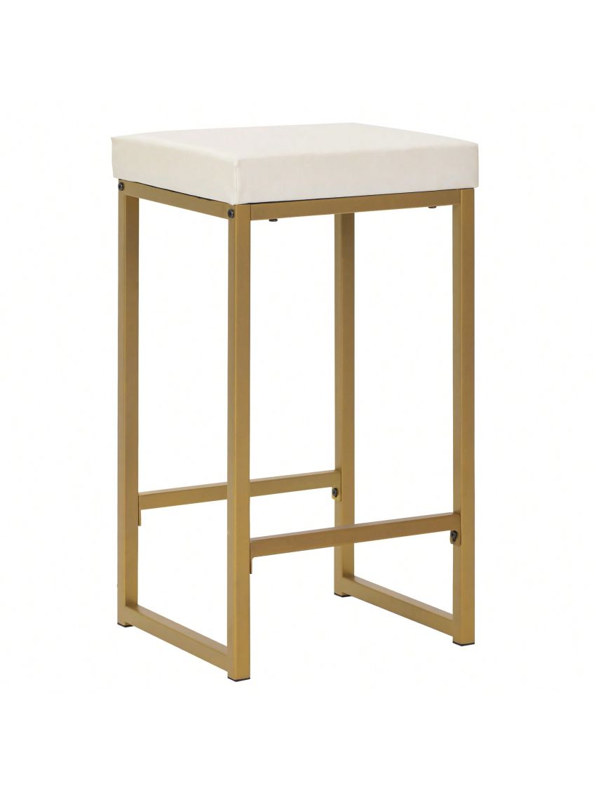 3-piece Modern Pub Set with Faux Marble Countertop and Bar Stools, White/Gold
